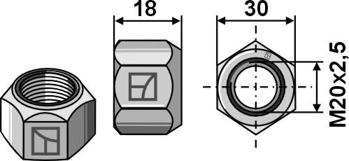 Helmetallmutter med klemmeanordning M20 - DIN980 galv. 10.9