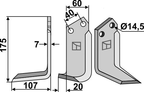 Blad 175x60mm, venstre