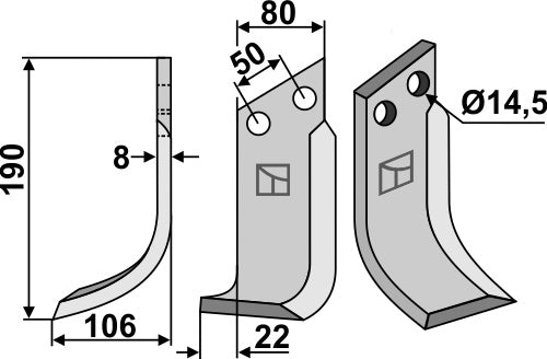 Blad 190x80mm, venstre