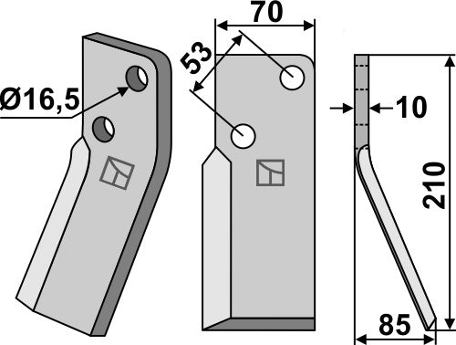 Roterende tind 210x70mm, høyre