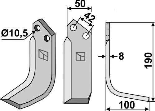 Blad 190x50mm, høyre