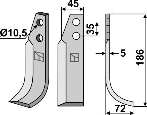Blad 186x45mm, høyre modell