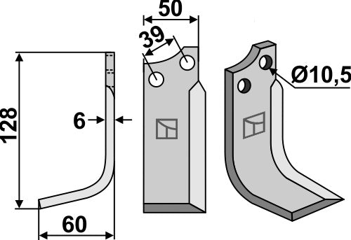Blad 128x50mm, venstre