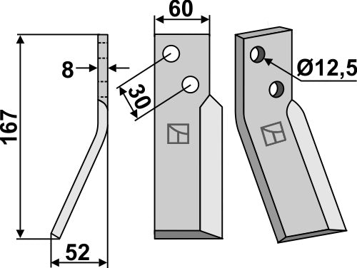 Roterende tind 167x60mm, venstre