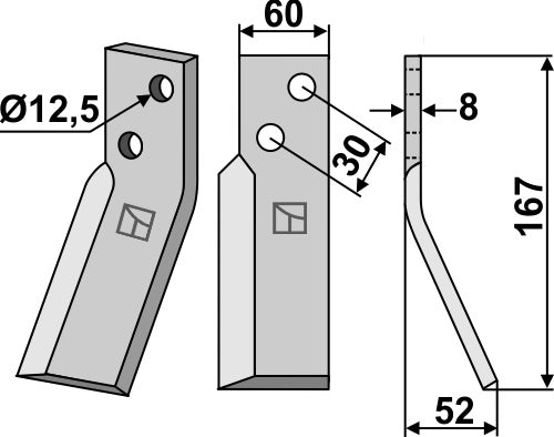 Roterende tind 167x60mm, høyre