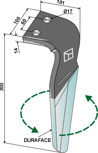 Tind for rotorharver (DURAFACE) 300 mm, venstre
