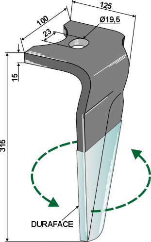 Tind for rotorharver (DURAFACE) 315 mm, venstre