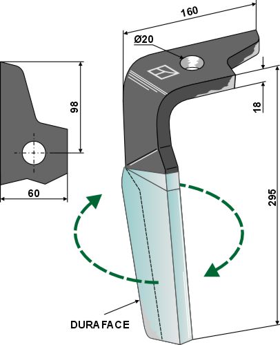 Tind for rotorharver (DURAFACE) 335 mm, høyre
