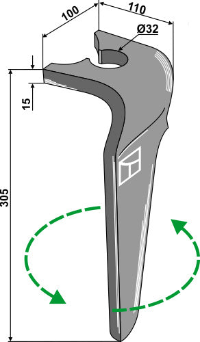 Tind for rotorharver 305 mm, venstre