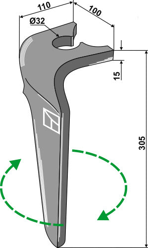 Tind for rotorharver 305 mm, høyre