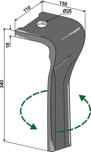 Tind for rotorharver, venstre