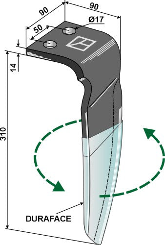Tind for rotorharver (DURAFACE) 310 mm, venstre