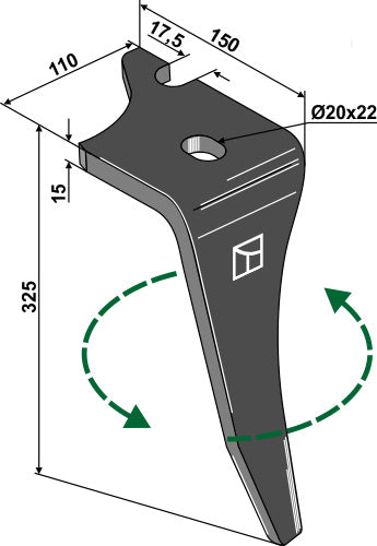 Tind for rotorharver 325 mm, venstre