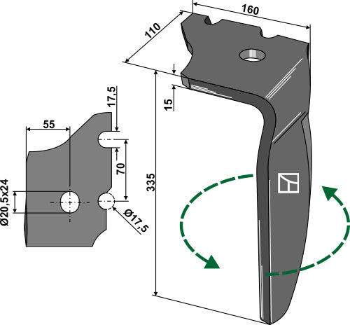 Tind for rotorharver 335 mm, venstre