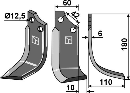 Blad 170x60mm, høyre