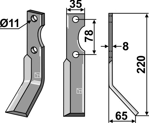 Roterende tind 220x35mm, høyre