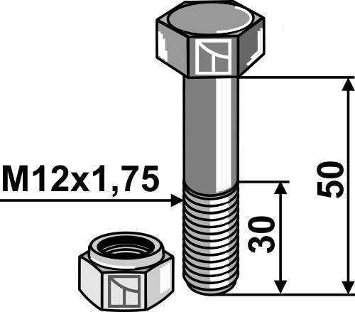 Bult med självlåsande mutter – M12 – 8,8
