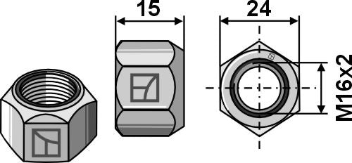 Helt metallmutter med klämdon M16 - DIN980 galvaniserad 10,9