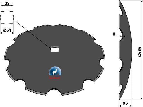 Skårad skiva Ø666x8