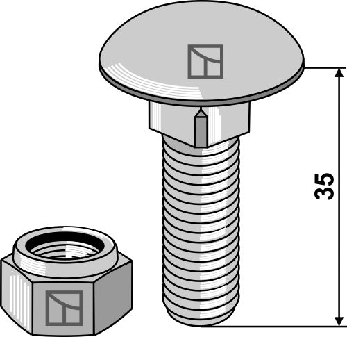 Skruv med skålhuvud M12x1,75x35 med självlåsande muttrar