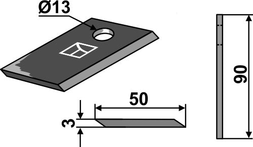 Rotorklippareblad 90x50 mm