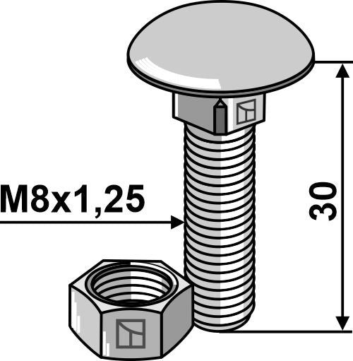 Bult M8x1,25x30 galvaniserad med mutter
