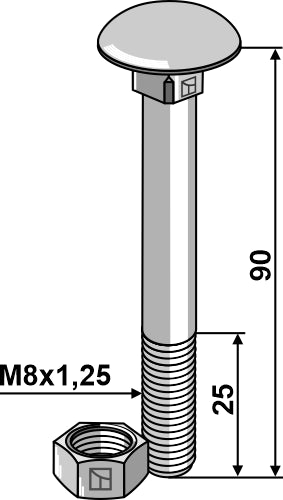 Bult M8x1,25x90 galvaniserad med mutter