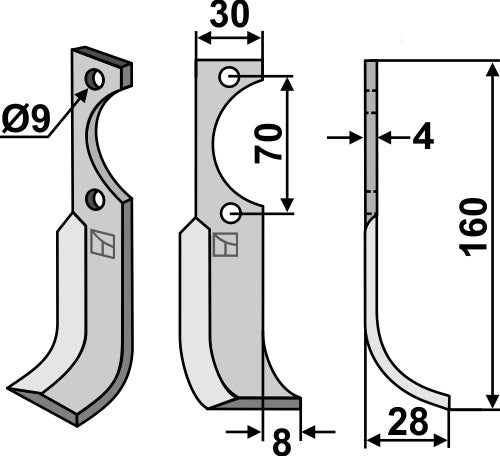 Blad 160 x 30 mm, höger modell