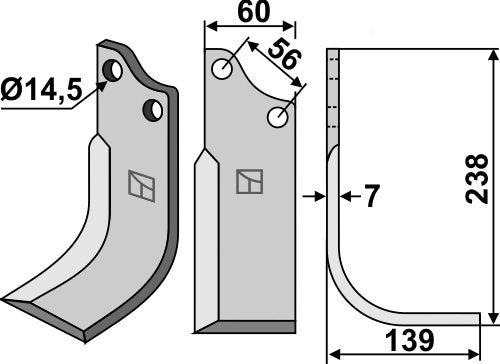 Blad 238 x 60 mm, höger