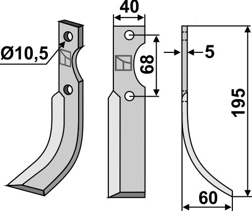Blad 195 x 40 mm, höger