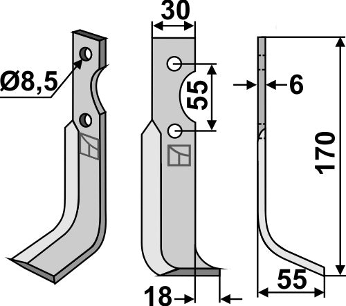 Blad 170x30 mm, höger