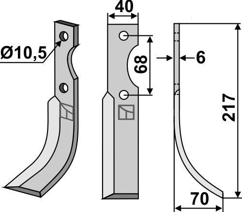 Blad 217 x 40 mm, höger