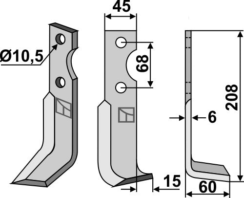 Blad 208 x 45 mm, höger