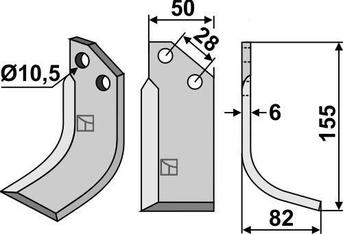 Blad 155 x 50 mm, höger