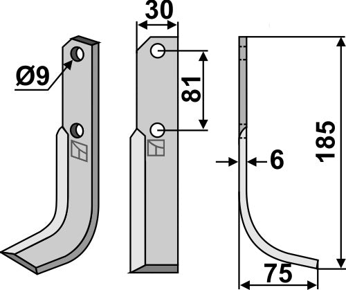 Blad 185 x 30 mm, höger