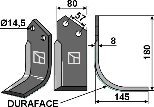 Blad 180 x 80 mm, höger - DURAFACE