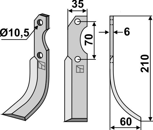 Blad 210 x 35 mm, höger