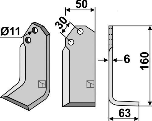 Blad 160 x 50 mm, höger