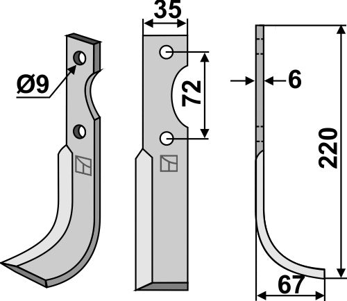 Blad 220 x 35 mm, höger