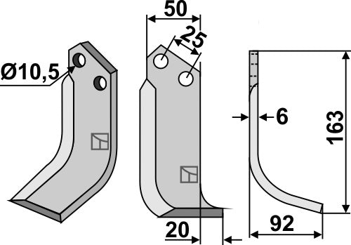 Blad 163 x 50 mm, höger