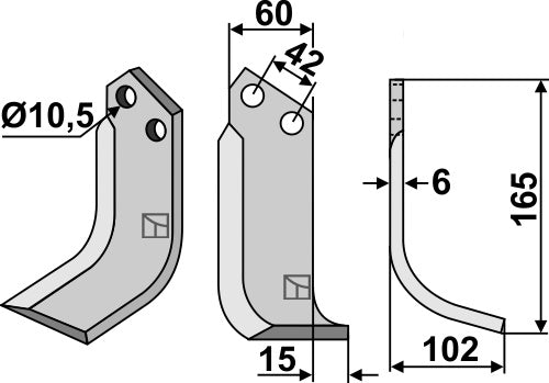 Blad 165 x 60 mm, höger