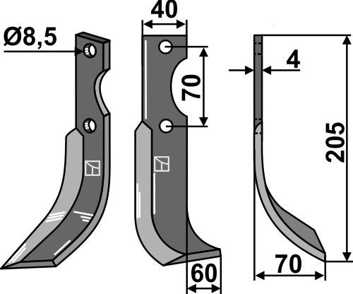 Blad 205 x 40 mm, höger