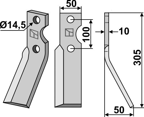 Rotationspinne 305x50 mm, höger