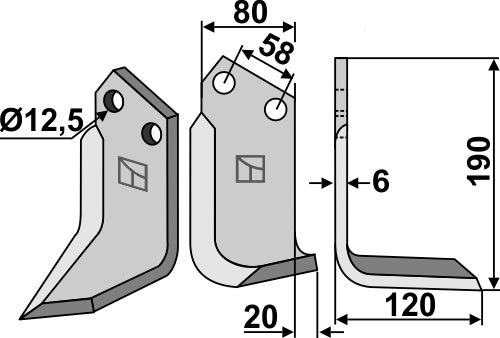 Blad 190 x 80 mm, höger