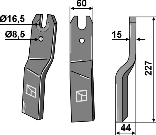 Rotationspinne 227x60 mm, höger