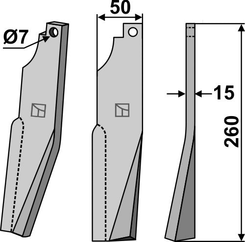 Rotationspinne 260x50 mm, höger
