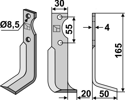 Blad 165 x 30 mm, höger