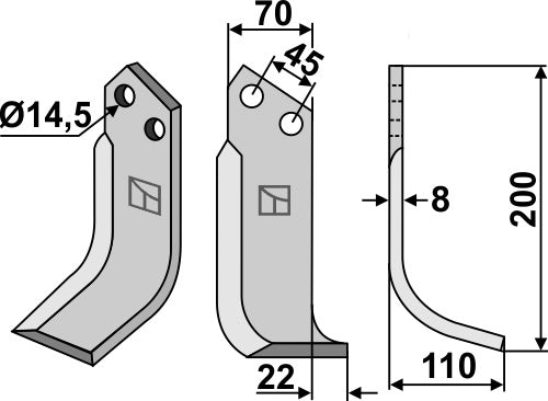 Blad 200 x 70 mm, höger