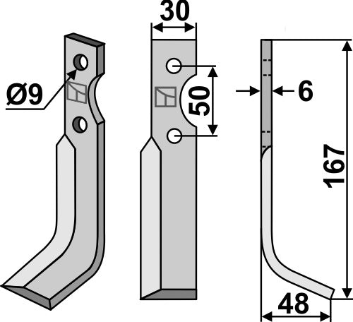 Blad 167 x 30 mm, höger