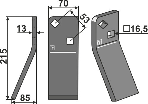 Rotationspinne 215x70 mm, vänster